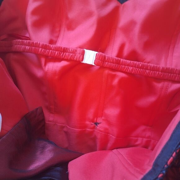 Whimsigoth Strapless Gown Corset Bridal Red & Black Lace Netting 20 / 22 - Picture 9 of 16